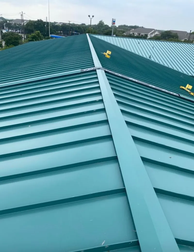 Green commercial metal roof ridge and valley for Metal Roof Repair in Martic
